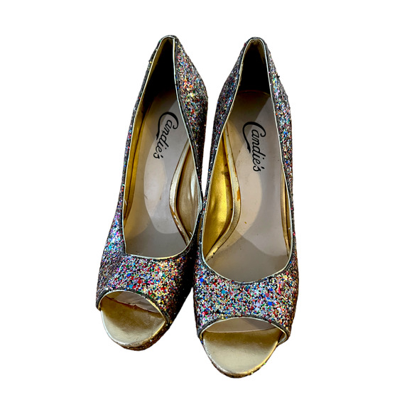 Womens Candies Cayunnis Multi Color Glitter Peep Toe Stilettos Size: 7 M - Picture 2 of 5